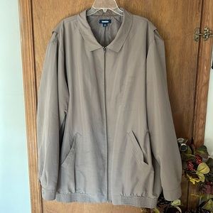 Jacket by king size, 4XL tall, zipper, elastic waist band, pockets, tan in color